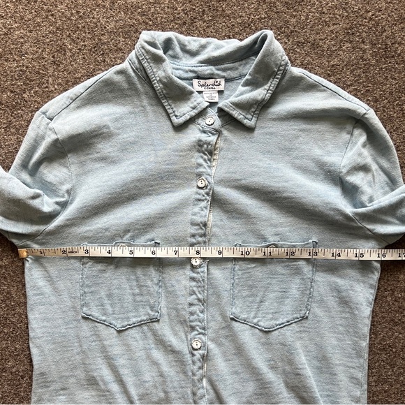 Y2K Splendid Button Down Long Sleeve T-Shirt 100% Cotton Heathered Blue Women XS - Picture 9 of 10